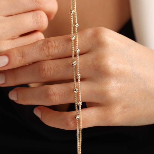 Solid Gold Dorica Bracelet Two Rows Chain