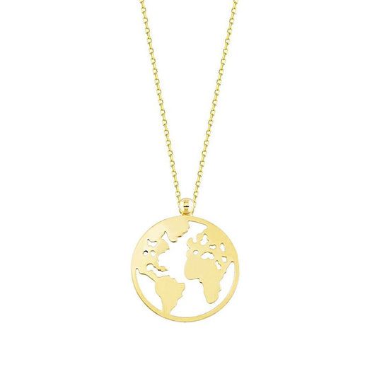 Solid Gold World / Earth Necklace 14K Solid Gold