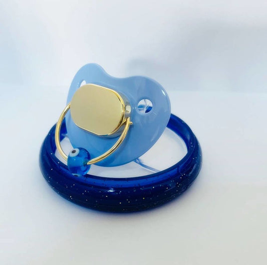 Solid Gold Pacifier Blue Evil Eye 14K