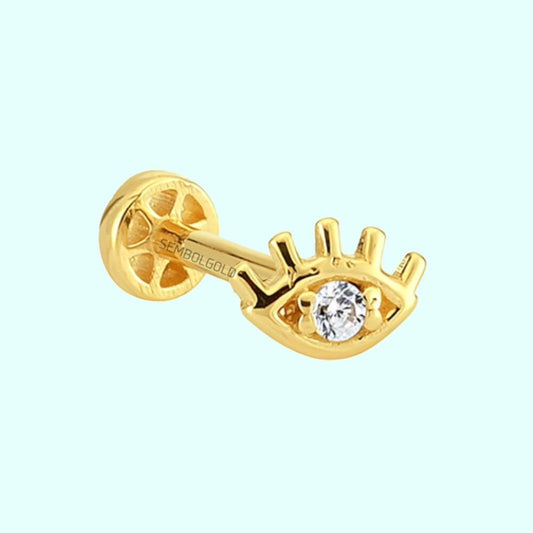 Solid Gold Evil Eye Tragus Piercing 14K