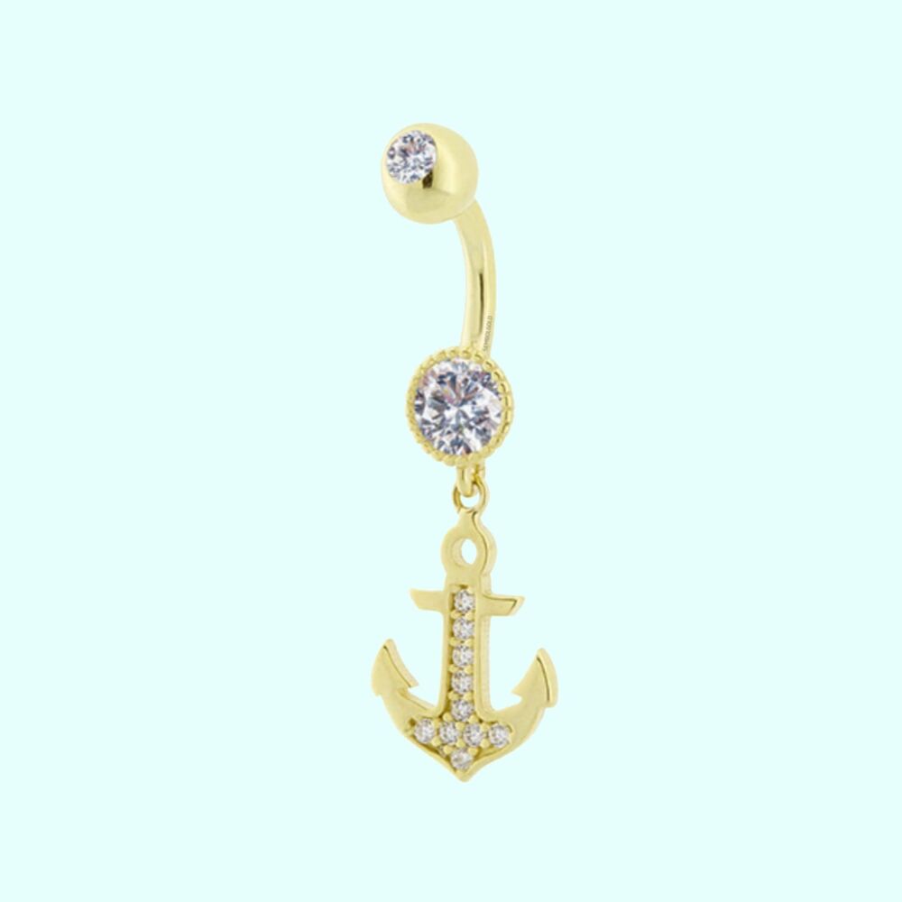 Solid Gold Belly Piercing 14K Dangle Anchor