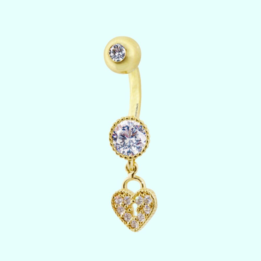 Solid Gold Belly Piercing 14K Dangle Heart