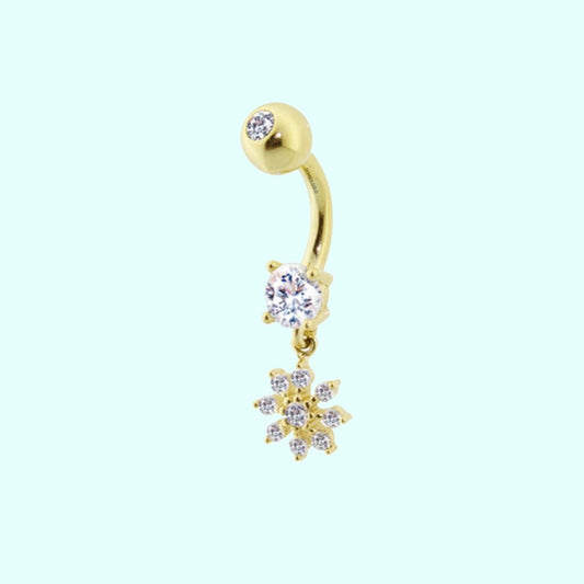 Solid Gold Belly Piercing 14K Dangle Snowflake