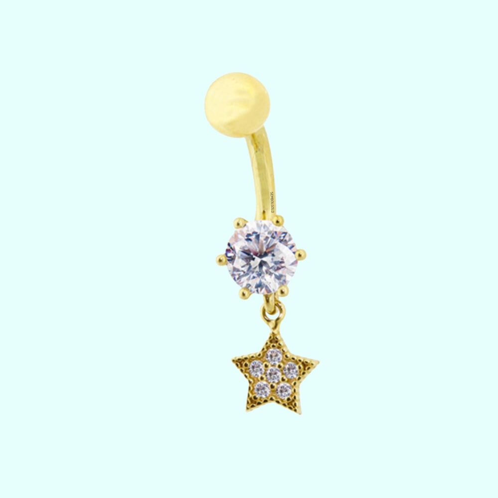 Solid Gold Belly Piercing 14K Dangle Star