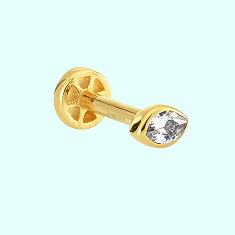 Solid Gold Evil Eye Solitaire Tragus Piercing 14K