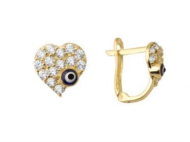 Solid Gold Evil Eye Kids Earrings With Gemstone Heart Model