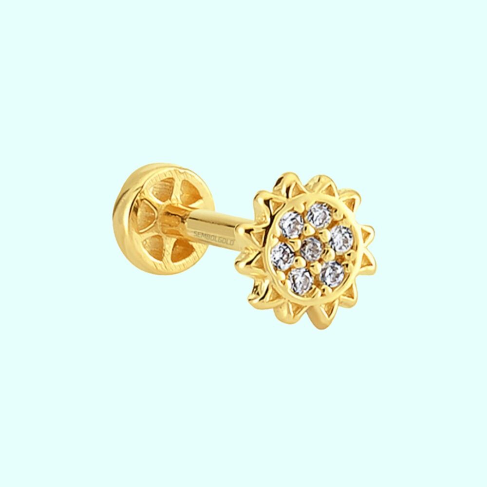 Solid Gold Sun Tragus Piercing 14K