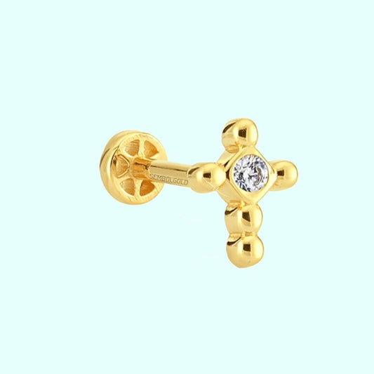 Solid Gold Cross / Crucifix Tragus Piercing 14K
