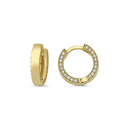 Solid Gold Hoop Earrings Zircon Gemstone