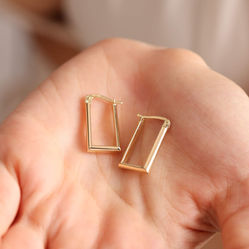 Solid Gold Hoop Earrings Rectangle 2.0 cm