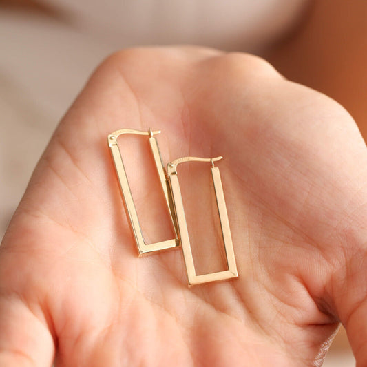 Solid Gold Hoop Earrings Rectangle