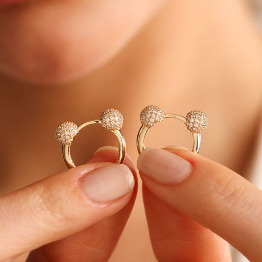 Solid Gold Hoop Earrings With Gemstone Top Detay 1.3 cm