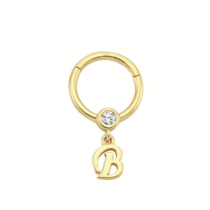 Solid Gold Hoop Piercing Initial 14K