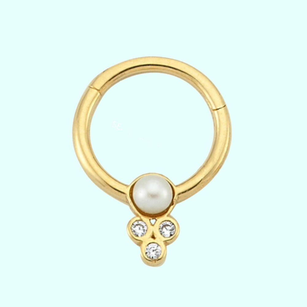 Solid Gold Hoop Piercing Pearl Form 14K