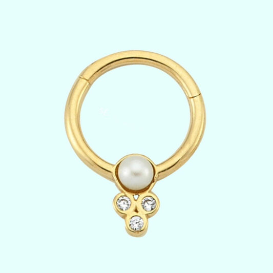 Solid Gold Hoop Piercing Pearl Form 14K