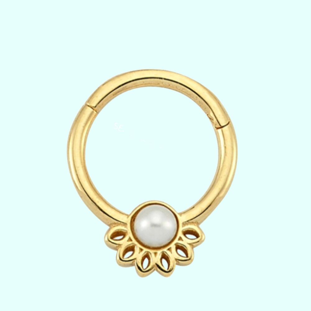 Solid Gold Hoop Piercing Pearl Form 14K