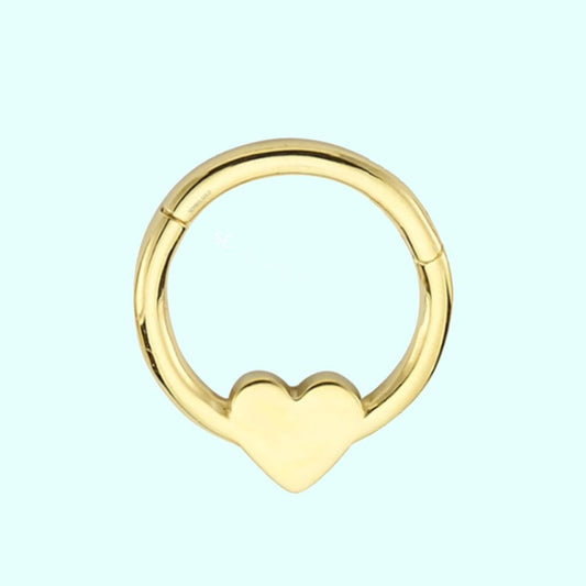 Solid Gold Hoop Piercing Heart 14K