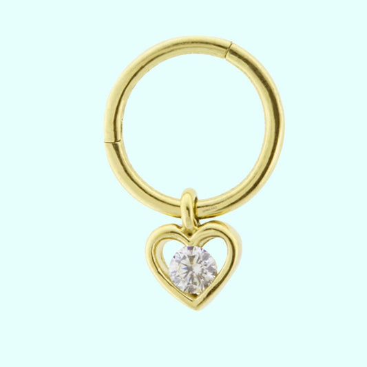 Solid Gold Hoop Piercing Heart 14K