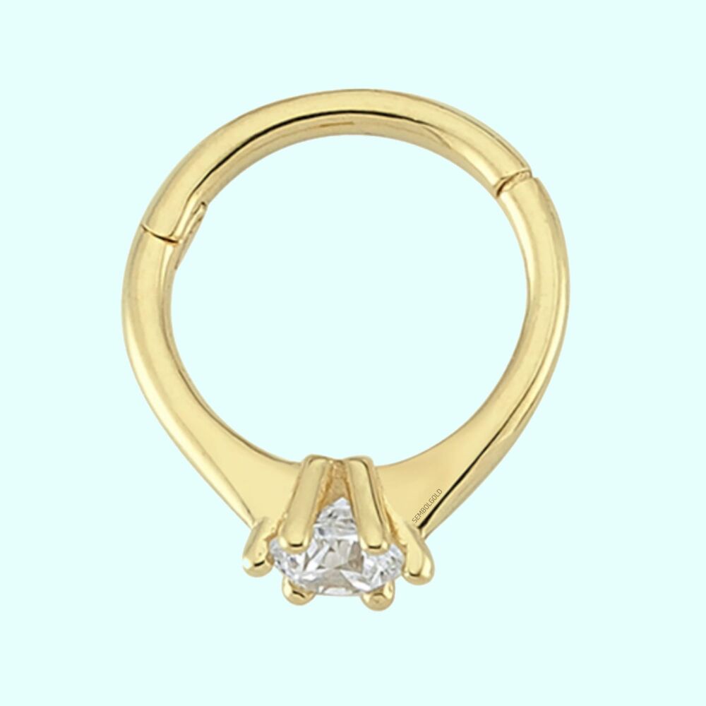 Solid Gold Hoop Piercing Solitaire 14K