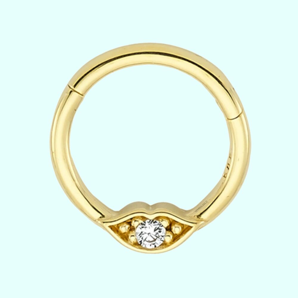 Solid Gold Hoop Piercing Solitaire Lips 14K