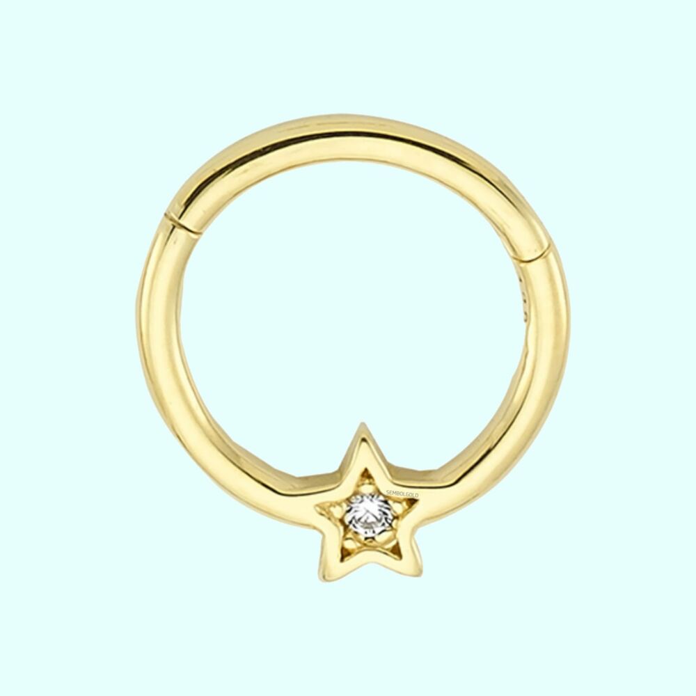 Solid Gold Hoop Piercing Star 14K