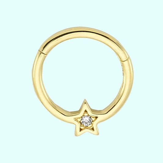 Solid Gold Hoop Piercing Star 14K