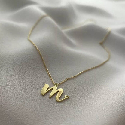 Solid Gold Initial Necklace Heart Form 14K