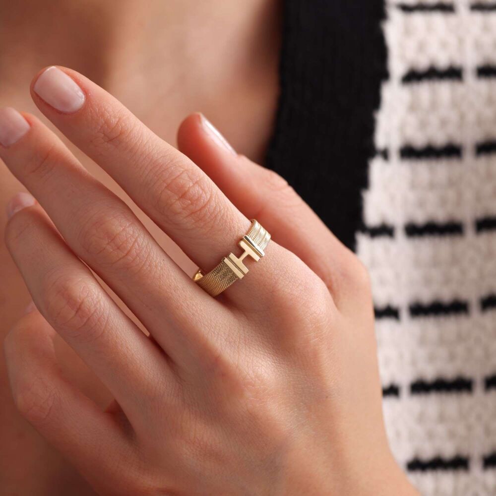 Solid Gold Initial Ring Wicker Form