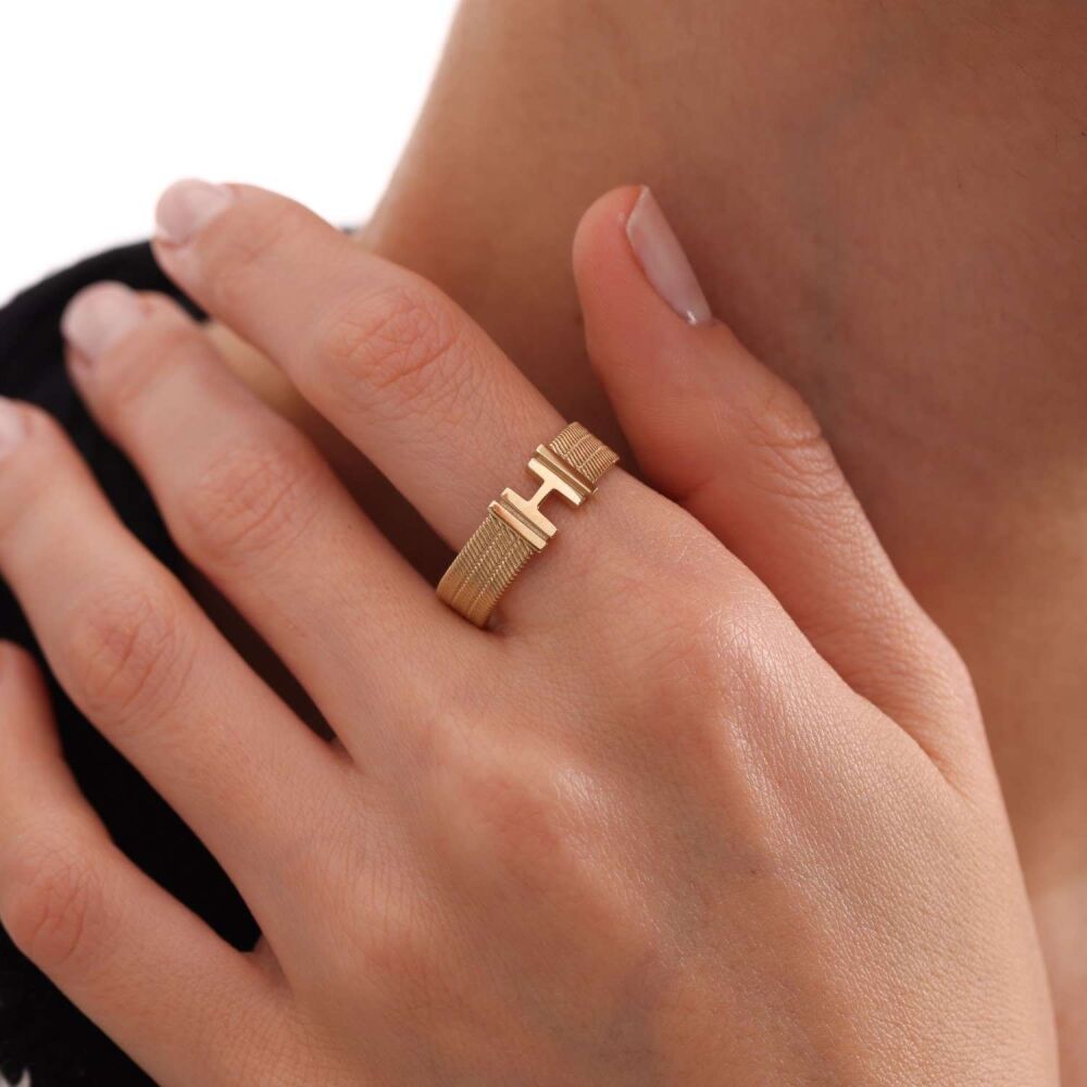 Solid Gold Initial Ring Wicker Form