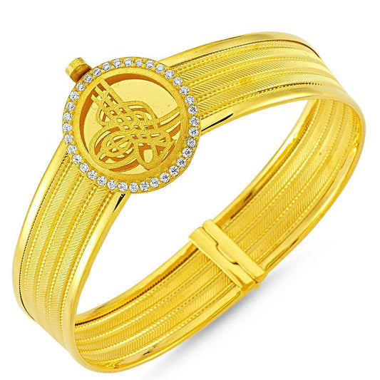 Solid Gold Wicker Bracelet Four Row Round