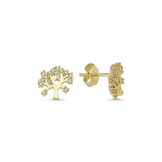 Solid Gold Tree of Life Earrings Needle