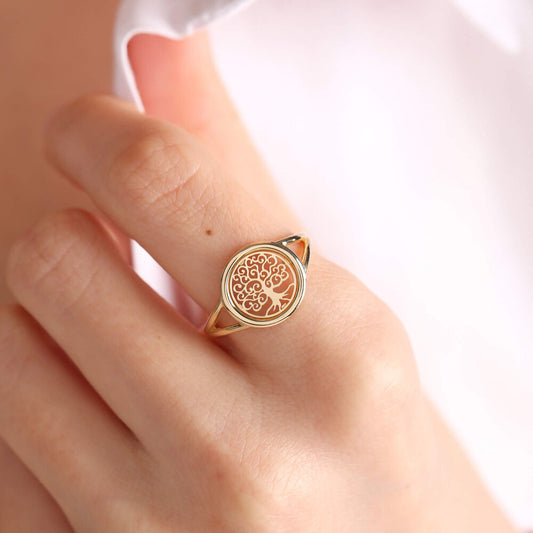 Solid Gold Tree of Life Ring 14K Shiny Form