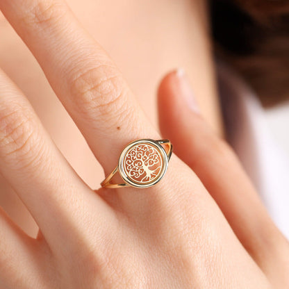 Solid Gold Tree of Life Ring 14K Shiny Form