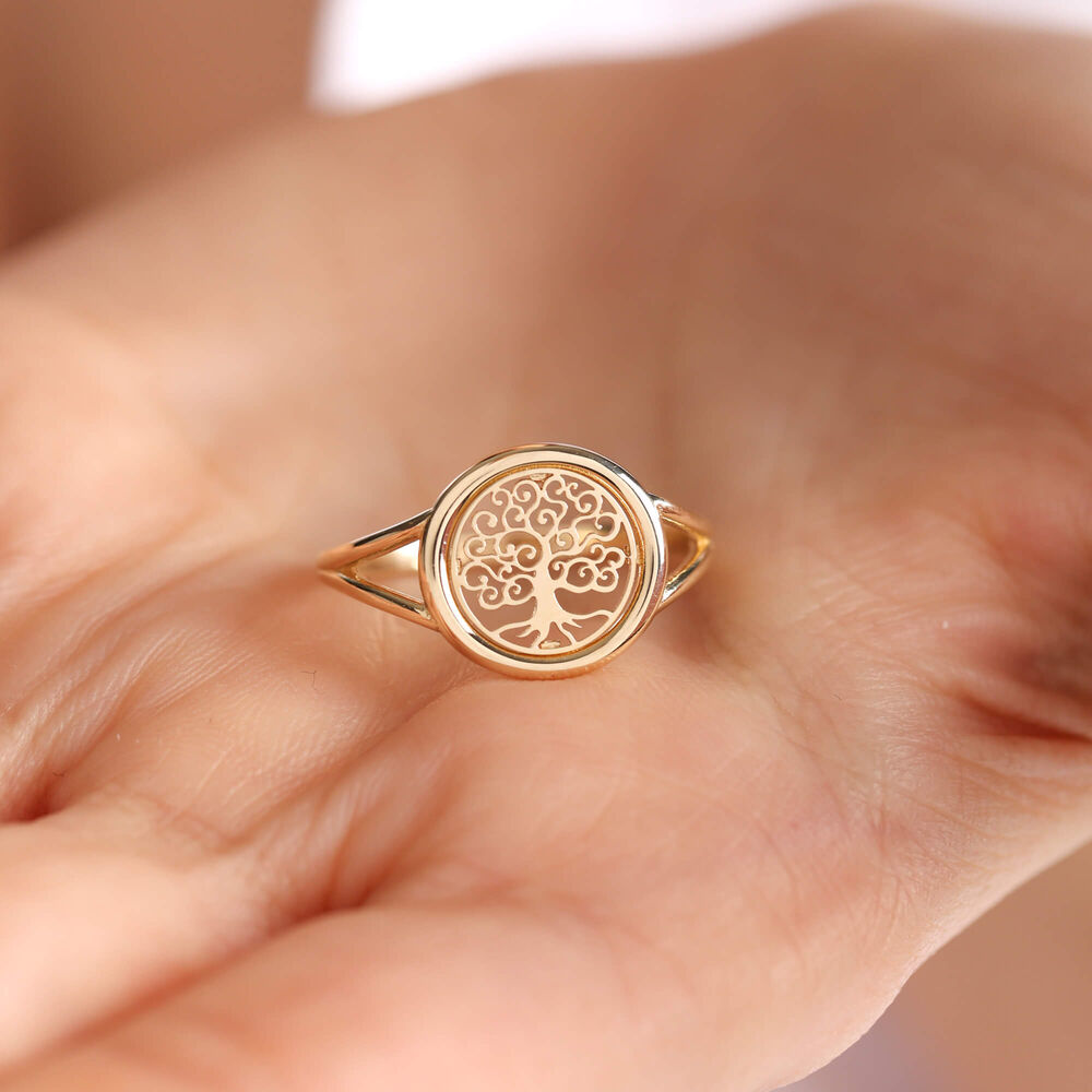 Solid Gold Tree of Life Ring 14K Shiny Form