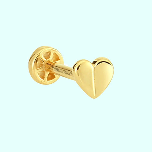 Solid Gold Heart Tragus Piercing 14K