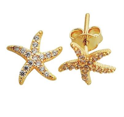 14K Solid Gold Starfish Earrings