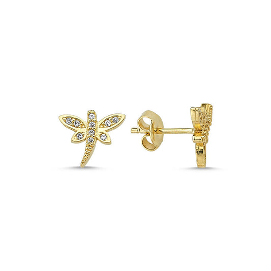 Solid Gold Needle Earrings Dragonfly