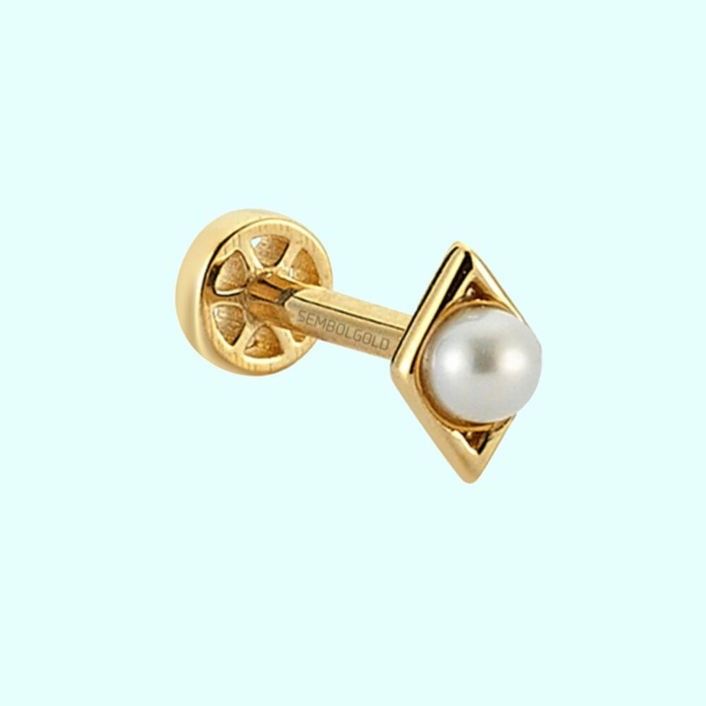 Solid Gold Pearl Tragus Piercing 14K