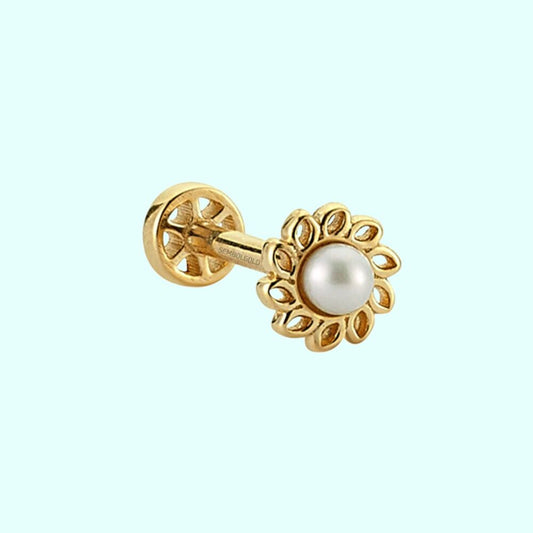 Solid Gold Pearl Tragus Piercing 14K