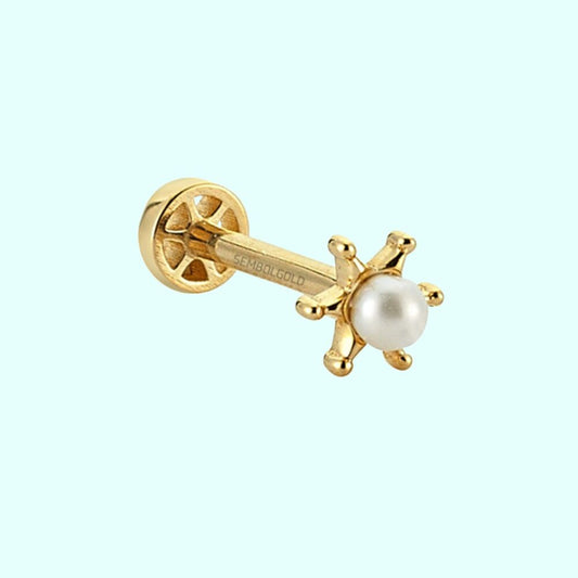 Solid Gold Pearl Tragus Piercing 14K