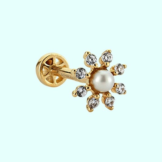 Solid Gold Pearl Tragus Piercing 14K