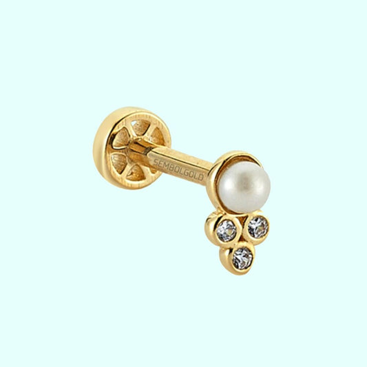 Solid Gold Pearl Tragus Piercing 14K