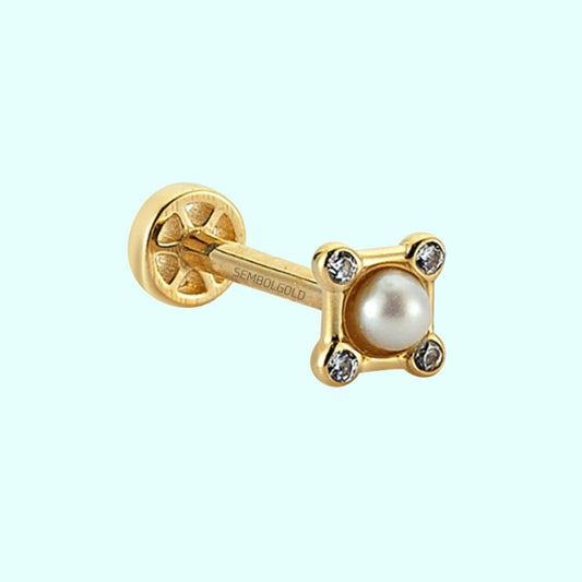 Solid Gold Pearl Tragus Piercing 14K