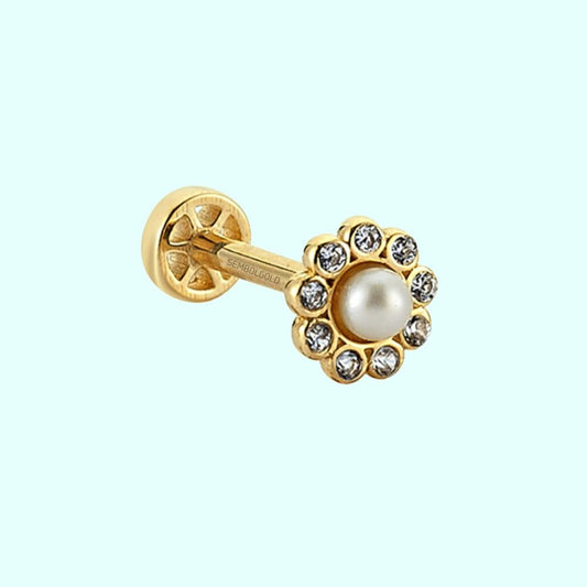 Solid Gold Pearl Tragus Piercing 14K