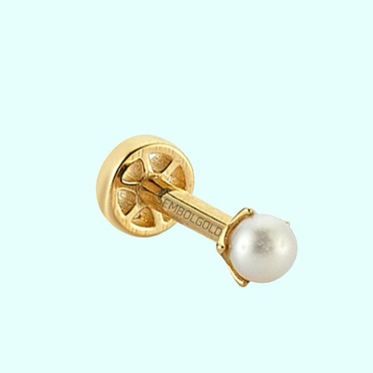 Solid Gold Pearl Tragus Piercing 14K