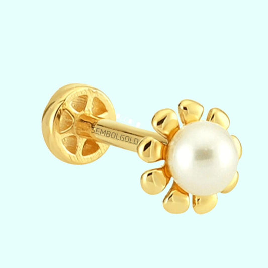 Solid Gold Pearl Tragus Piercing 14K