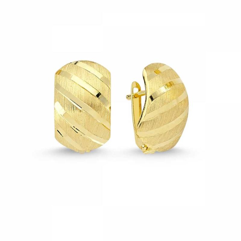 Solid Gold J Earrings Horizontal Stripes Model