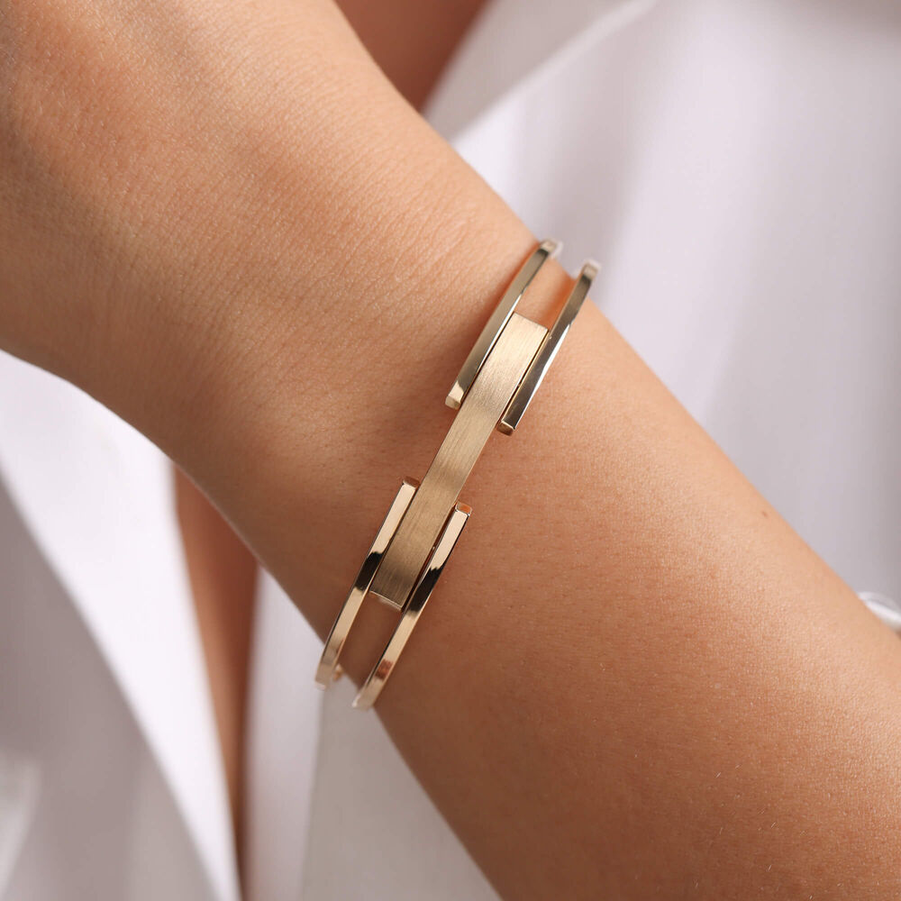 Solid Gold Rib Handcuff New Design Bracelet