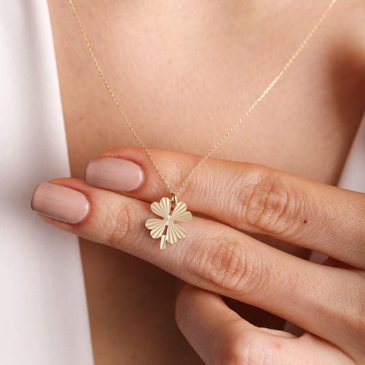 Solid Gold Heart Necklace Minimal Clover Form