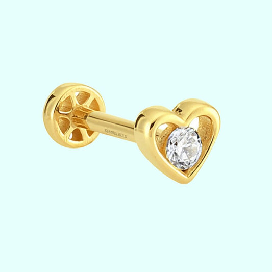 Solid Gold Heart Solitaire Tragus Piercing 14K